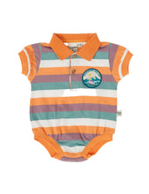 Load image into Gallery viewer, Dino Valley Nostalgia Stripe Polo Romper
