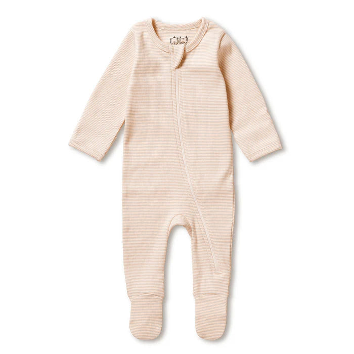 Organic Stripe Rib Zipsuit with Feet - Cantaloupe