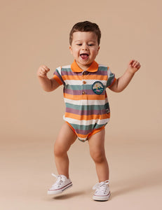 Dino Valley Nostalgia Stripe Polo Romper