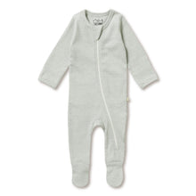 Load image into Gallery viewer, Organic Stripe Rib Zipsuit with Feet - Fern
