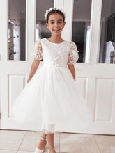 Load image into Gallery viewer, Laura Puff Sleeve White Flower Girl Dress
