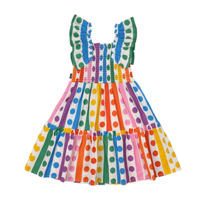 Rainbow Drops Shirred Dress