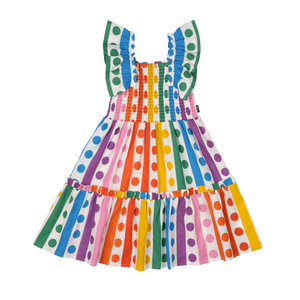 Rainbow Drops Shirred Dress