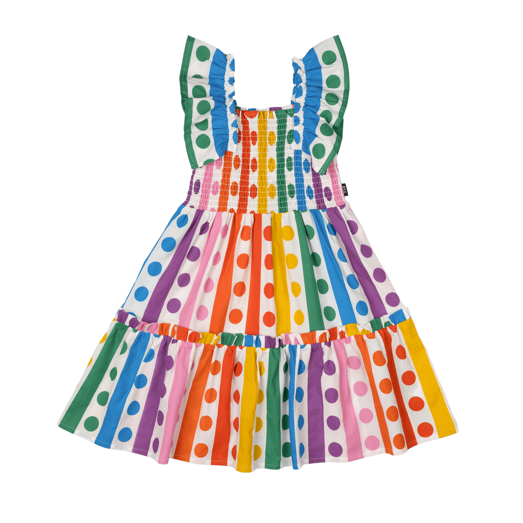 Rainbow Drops Shirred Dress